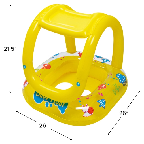Inflatable Yellow Sea Life Baby Swimming Pool Boat Float with Sunshade, 29-Inch