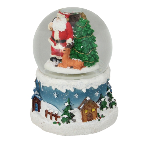 5.5" Santa Claus with Christmas Tree and Reindeer Musical Snow Globe