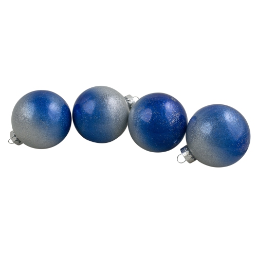 4ct Blue and Silver Glittered Glass Christmas Ornament Ball Set 2.75"