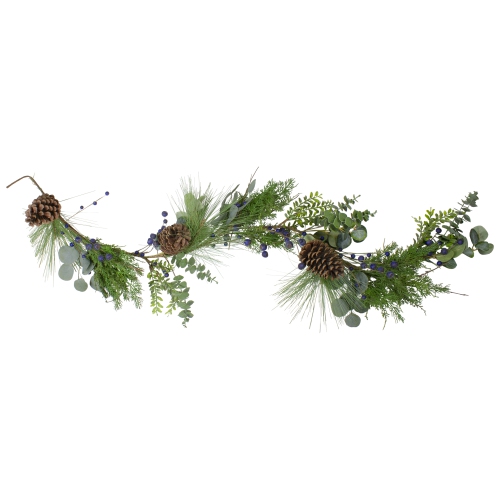 NORTHLIGHT  5Ft Blueberry Eucalyptus Pine Artificial Christmas Garland - Unlit