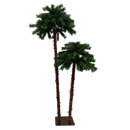 6ft Lighted Artificial Tropical Palm Tree Duo, Clear Lights