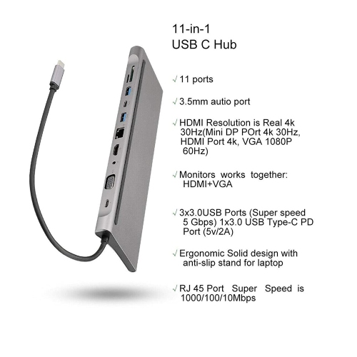 axGear USBC Type C 3.1 3.0 Station d'accueil HUB VGA HDMI Video Giga Lan Card Reader