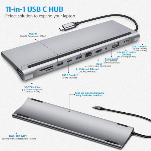 axGear USBC Type C 3.1 3.0 Station d'accueil HUB VGA HDMI Video Giga Lan Card Reader