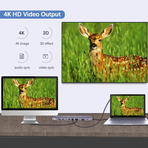 axGear USBC Type C 3.1 3.0 Station d'accueil HUB VGA HDMI Video Giga Lan Card Reader