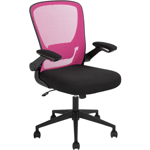 Home Office Chair Mid Back PC Swivel Lumbar Support Adjustable Desk Task Computer Ergonomic Comfortable Mesh Chair with Armrest Pink 