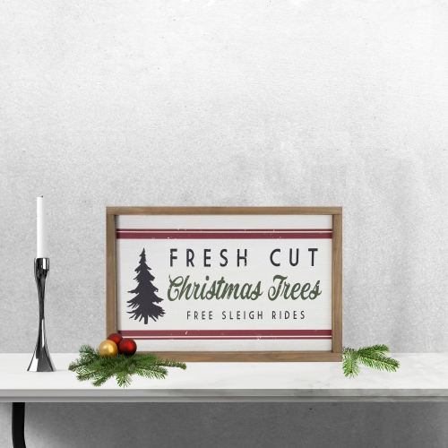 18" Wooden Framed "Fresh Cut Christmas Trees" Wall Sign