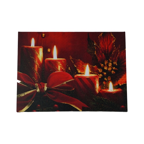 Red LED Lighted Glitter Striped Candles with Poinsettia and Bow Christmas Wall Art 12" x 15.75"