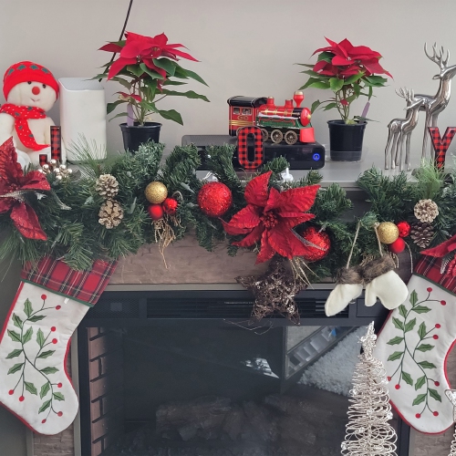 Set of 3 Red and Black Buffalo Plaid "JOY" Christmas Stocking Holder 6"