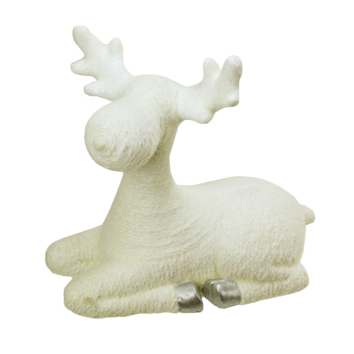 NORTHLIGHT  14" Creamy And Silver Sitting Christmas Moose Table Top Figure In White