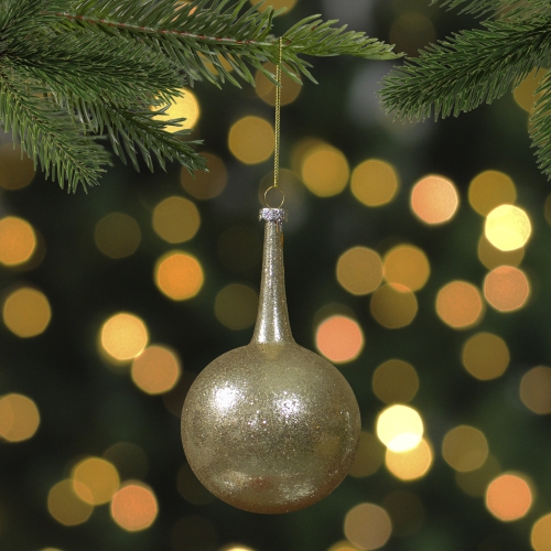 5.5" Gold Glitter Teardrop Ball Glass Christmas Ornament