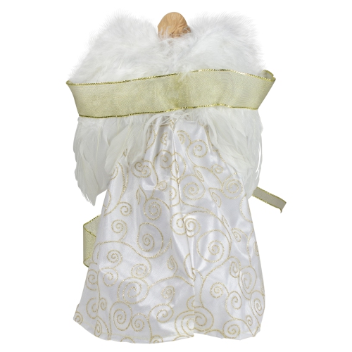 14" Lighted White and Gold Angel in a Dress Christmas Tree Topper - Warm White Lights