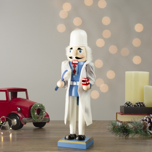 14" Decorative Wooden Christmas Nutcracker Dentist with Toothbrush and Dentures