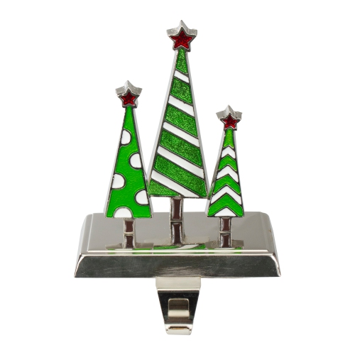 NORTHLIGHT  7" Silver And White Christmas Tree Trio Stocking Holder In Green