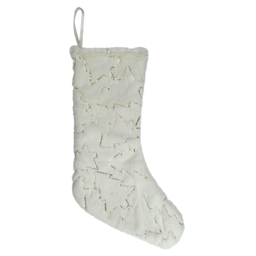 NORTHLIGHT  18" And Gold Christmas Stocking With Sequined Trees In White