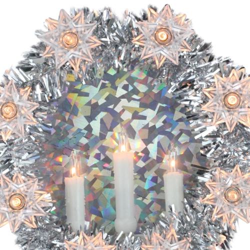 7" Silver Wreath with Candles Christmas Tree Topper - Clear Lights