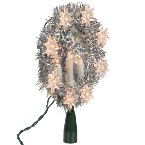 7" Silver Wreath with Candles Christmas Tree Topper - Clear Lights