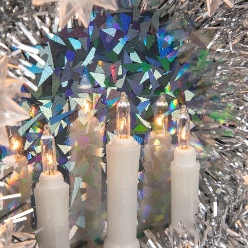 7" Silver Wreath with Candles Christmas Tree Topper - Clear Lights