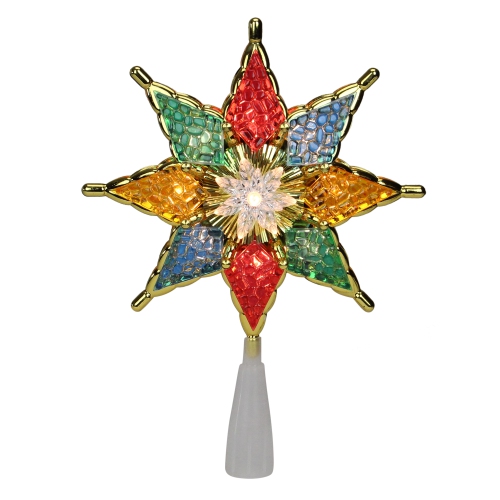 NORTHLIGHT  8" Pre-Lit And Green Crystal 8-Point Star Christmas Tree Topper - Clear Lights In Red