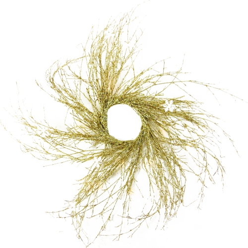 NORTHLIGHT  Pre-Lit Gold Glittered Twig Artificial Christmas Wreath - 36-Inch, Warm Lights In White