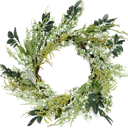Mixed Leaves Twig Artificial Wreath, Green 12-Inch
