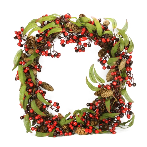 DAK  24" And Black Berry And Pine Cone Artificial Christmas Wreath - Unlit In Red