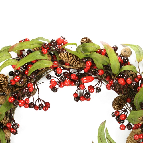24" Red and Black Berry and Pine Cone Artificial Christmas Wreath - Unlit