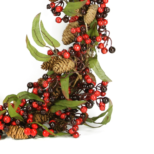 24" Red and Black Berry and Pine Cone Artificial Christmas Wreath - Unlit