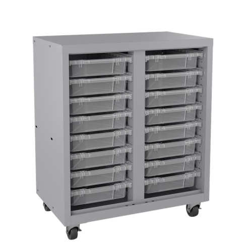 HIRSH INDUSTRIES LLC Hirsh Mobile Bin Storage Metal Cabinet With 16 Plastic Bins 36X30X18 Silver