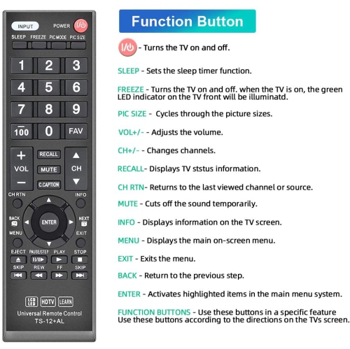 Universal Remote Control Compatible Replacement for Toshiba TV/HDTV/LCD/LED, CT-90325 CT-90326 CT-90329 CT-8037