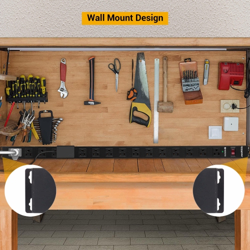 16-Outlet Heavy Duty workshops Parasurtenseur Multiprise avec cordon de 5 pieds 1020 Joules - PrimeCables®