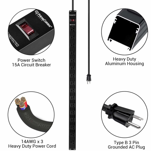 16-Outlet Heavy Duty workshops Parasurtenseur Multiprise avec cordon de 5 pieds 1020 Joules - PrimeCables®
