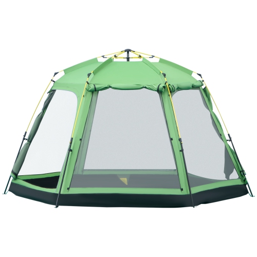 OUTSUNNY  6 People Pop Up Design Camping Tent, 2-Tier Fabric Backpacking Tent With 4 Windows 2 Doors Portable Carry Bag for Fishing Hiking In Green