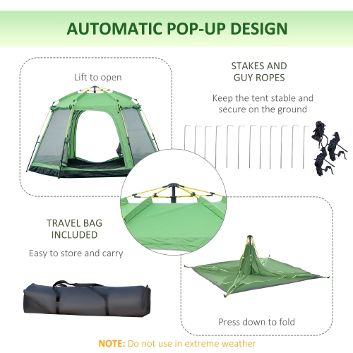 Outsunny 6 People Instant Automatic Camping Tent, 2-Tier Fabric Backpacking Tent with 4 Windows 2 Doors Portable Carry Bag for Fishing Hiking, Green