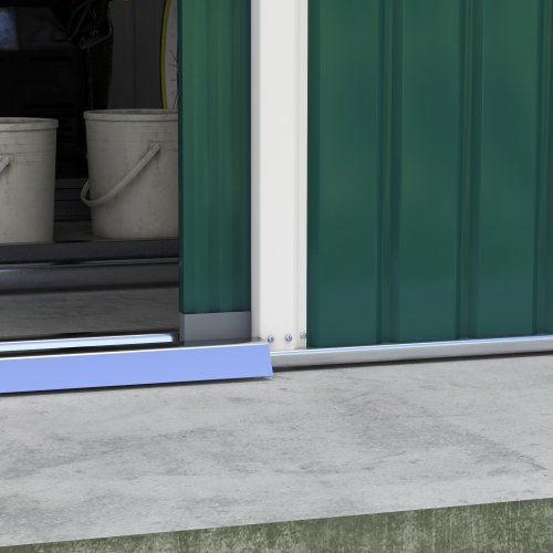 Outsunny 11' x 13' Garden Storage Shed with Foundation Kit, Metal Tool Storage House with Double Doors for Outdoor Patio Yard, Green