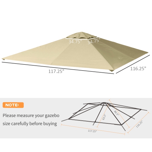 Outsunny 9.8' x 9.7' Square Gazebo Canopy Replacement UV Protected Top Cover Sun Shade Beige