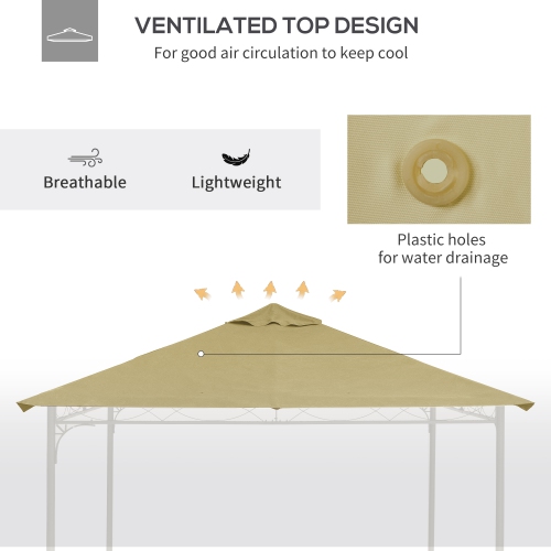 Outsunny 9.8' x 9.7' Square Gazebo Canopy Replacement UV Protected Top Cover Sun Shade Beige