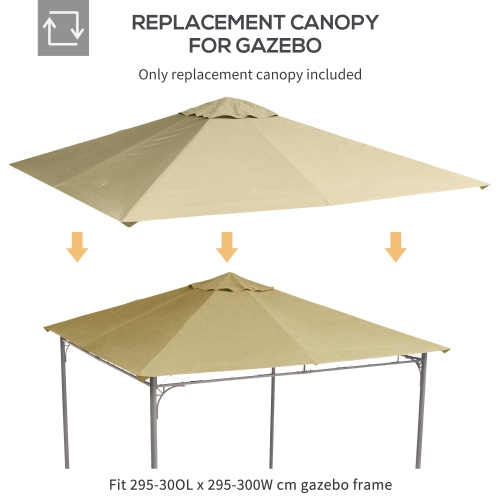 Outsunny 9.8' x 9.7' Square Gazebo Canopy Replacement UV Protected Top Cover Sun Shade Beige