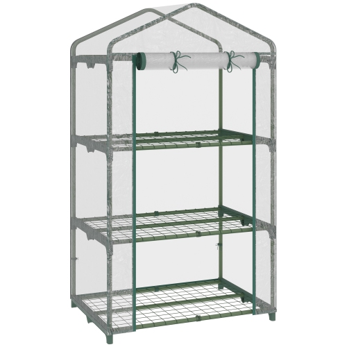 Outsunny – Mini serre à 3 niveaux, support à fleurs portatif pour l'extérieur avec pinces pour tablette, serre d'intérieur avec couvercle en