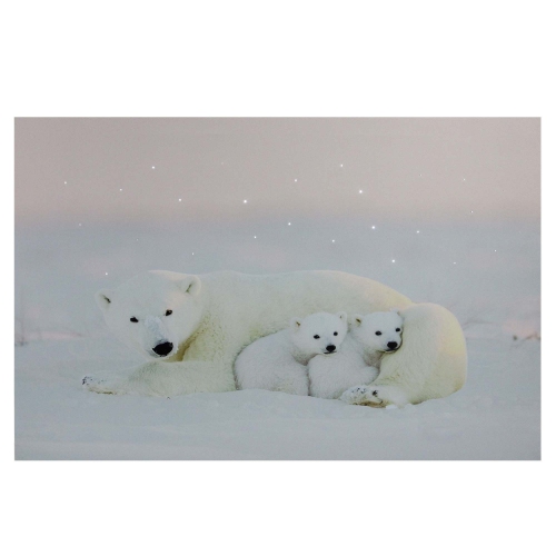 Fiber Optic Lighted Mama Polar Bear and Cubs Canvas Wall Art 23.5" x 15.5"