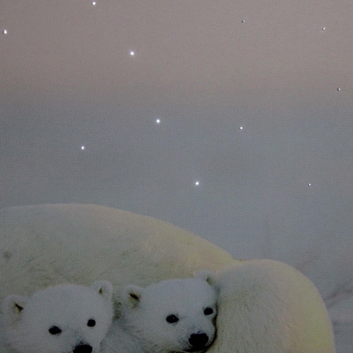 Fiber Optic Lighted Mama Polar Bear and Cubs Canvas Wall Art 23.5" x 15.5"