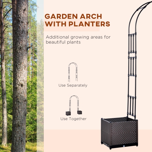 Outsunny 8ft Garden Arch with Two Planters Outdoor Steel Trellis Arbor for Climbing Plants, Weddings, Party, Brown, Black
