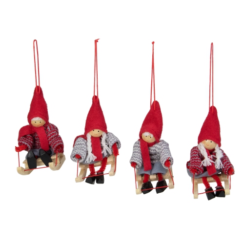 Set of 4 Holiday Kids on Sleds Christmas Ornaments 4"