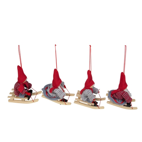 Set of 4 Holiday Kids on Sleds Christmas Ornaments 4"