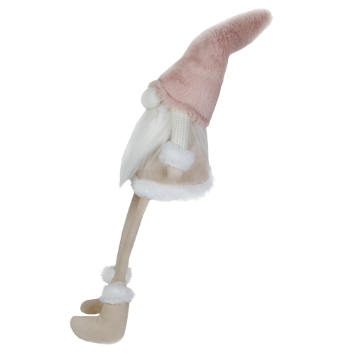 24" Cream and Pink Sitting Christmas Gnome with Dangling Legs