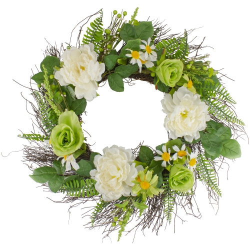 Mixed Floral Artificial Spring Wreath, 22-Inch