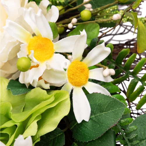 Mixed Floral Artificial Spring Wreath, 22-Inch