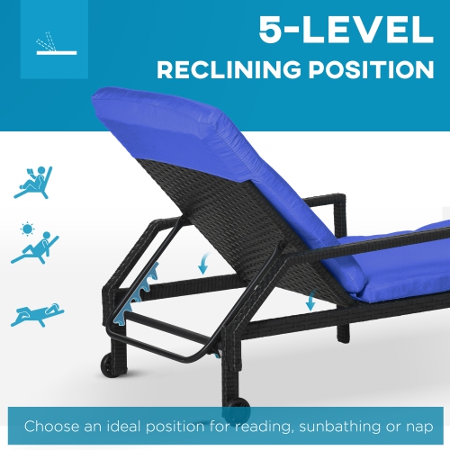 Chaise longue extérieure en osier et rotin Outsunny chaise longue extérieure en rotin, fauteuil de jardin inclinable avec dossier réglable à 5