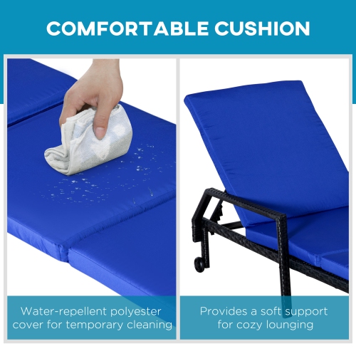 Chaise longue extérieure en osier et rotin Outsunny chaise longue extérieure en rotin, fauteuil de jardin inclinable avec dossier réglable à 5