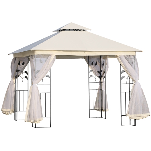 Image 1 de 9.. Outsunny 10' x 10' Tonnelle pavillon jardin patio terrasse gazebo auvent abri d'extérieur avec double toit ventilé, moustiquaire cadre en acier blanc