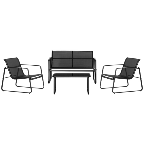 OUTSUNNY  4 PCs Patio Furniture Set With Texteline Seat Outdoor Conversation Set With Loveseat, Center Coffee Table for Garden Backyard Deck In Black